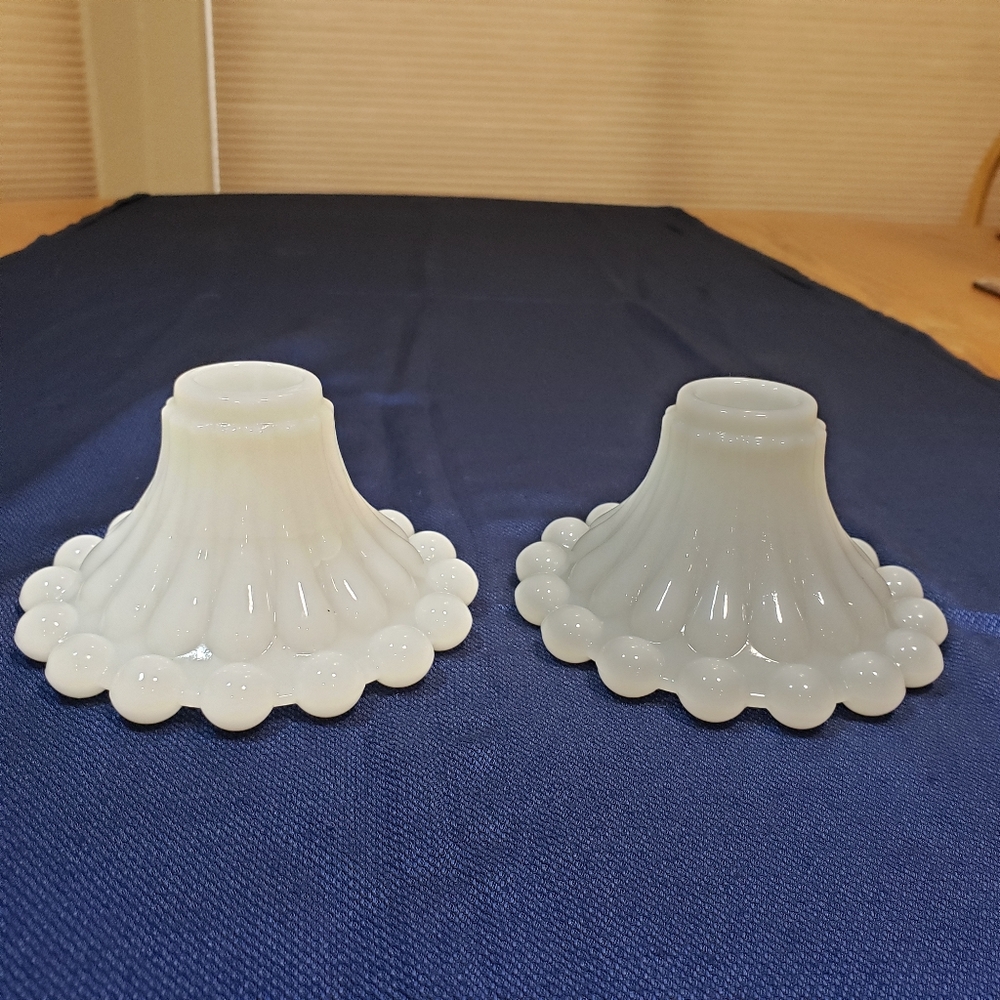 Pair of Vintage Anchor Hocking Boopie Milk Glass Candlestick Holders - Picture 3 of 9